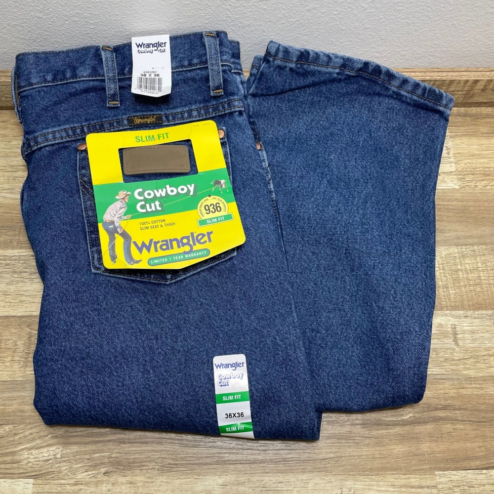 Wrangler Cowboy Cut 936 Slim Fit Jeans Mens 36x36 Dark Blue Denim 936GBK New